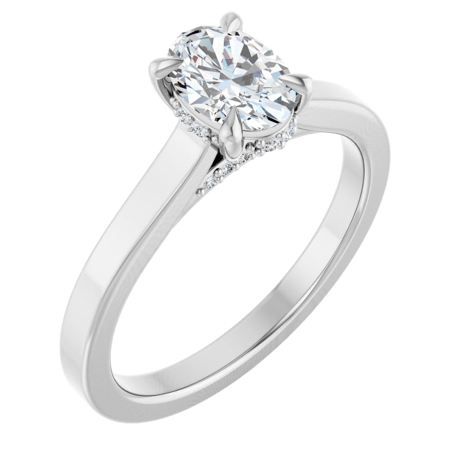 Natural Diamond Oval Claw-Prong Hidden Halo-Style Engagement Ring Semi-Mount - Platinum - Series 127239