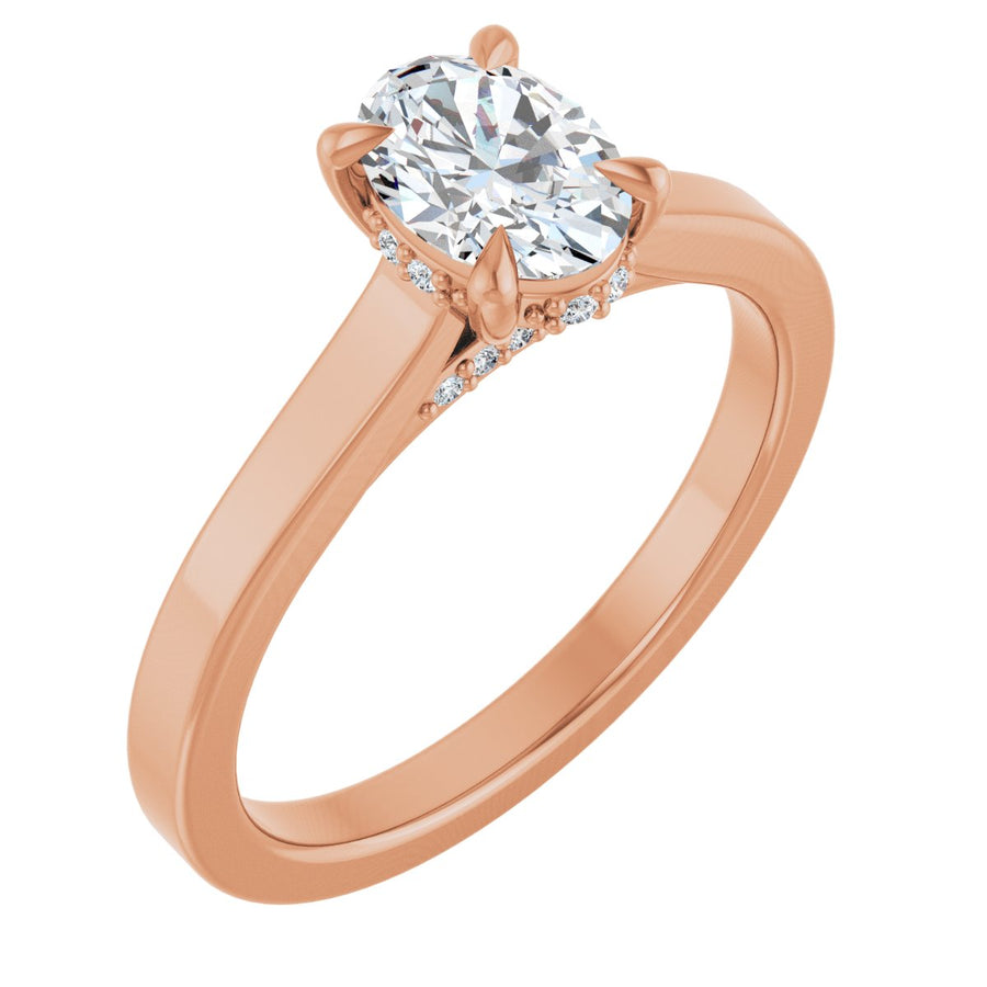 Natural Diamond Oval Claw-Prong Hidden Halo-Style Engagement Ring Semi-Mount - 14K Rose Gold - Series 127239