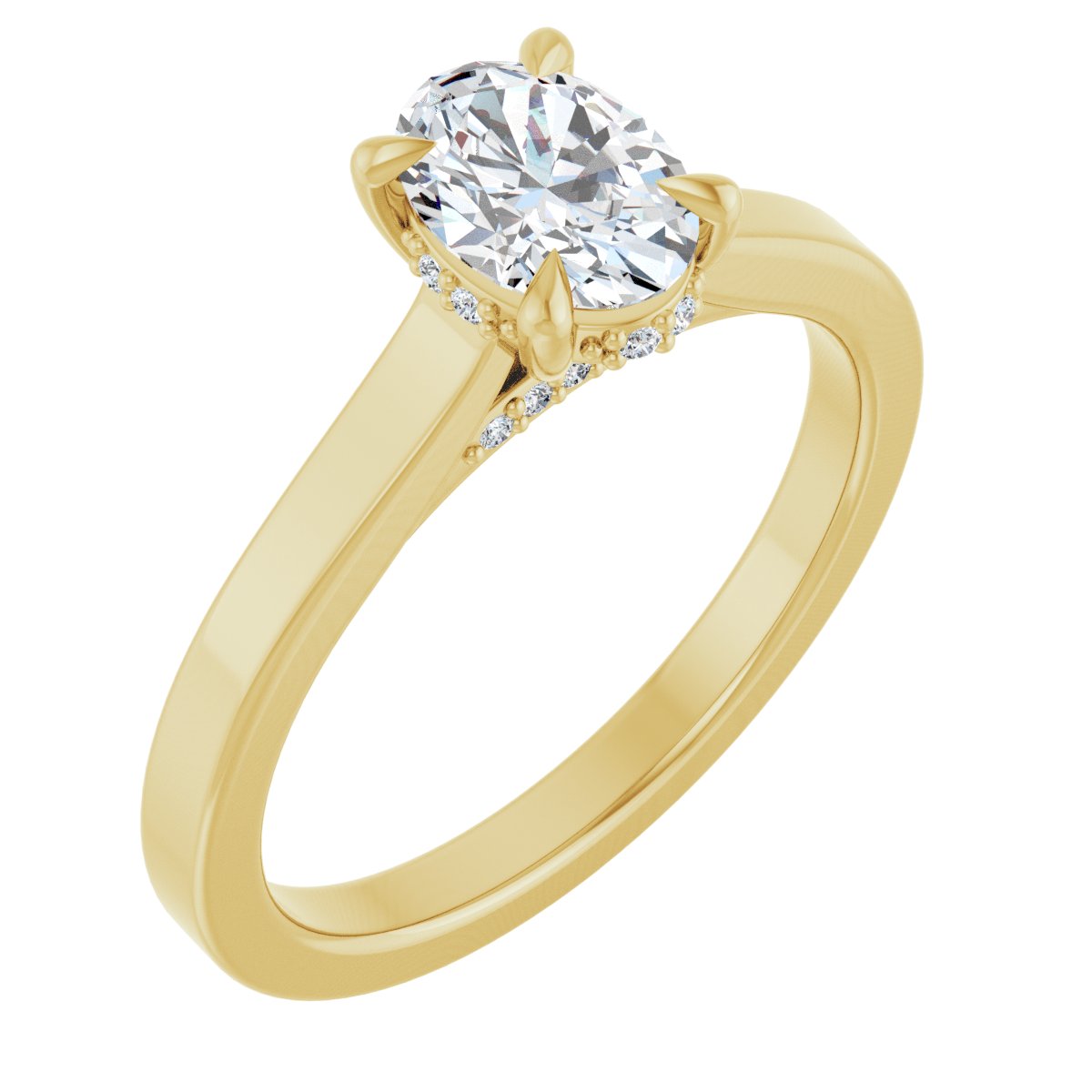 Natural Diamond Oval Claw-Prong Hidden Halo-Style Engagement Ring Semi-Mount - 14K Yellow Gold - Series 127239