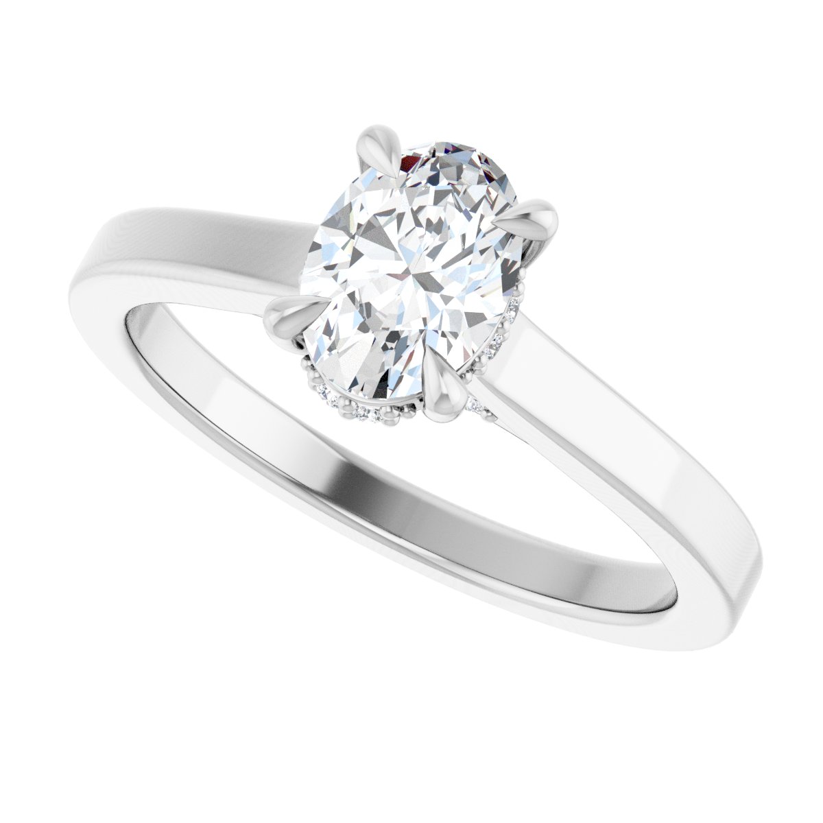 Oval Claw-Prong Hidden Halo-Style Engagement Ring Semi-Mount - gallery - Series 127239