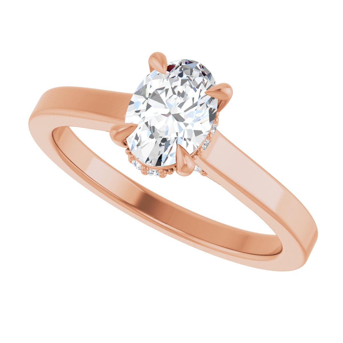 Oval Claw-Prong Hidden Halo-Style Engagement Ring Semi-Mount - gallery - Series 127239