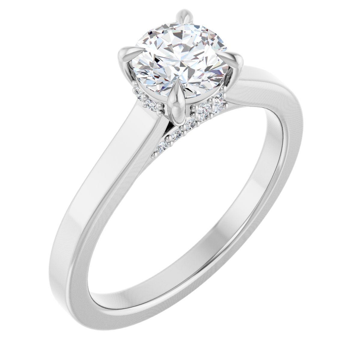 Natural Diamond Round Claw-Prong Hidden Halo-Style Engagement Ring Semi-Mount - Platinum - Series 127239
