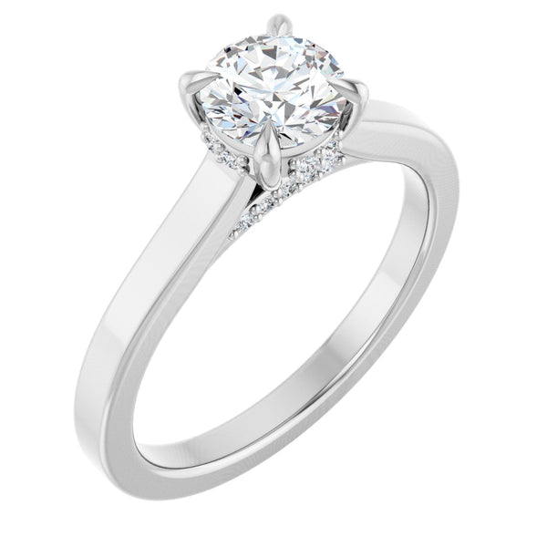 Natural Diamond Round Claw-Prong Hidden Halo-Style Engagement Ring Semi-Mount - Platinum - Series 127239