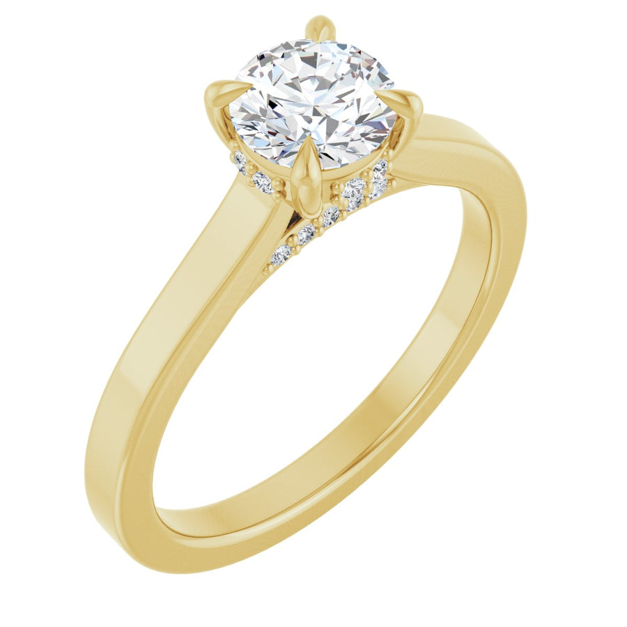 Natural Diamond Round Claw-Prong Hidden Halo-Style Engagement Ring Semi-Mount - 14K Yellow Gold - Series 127239