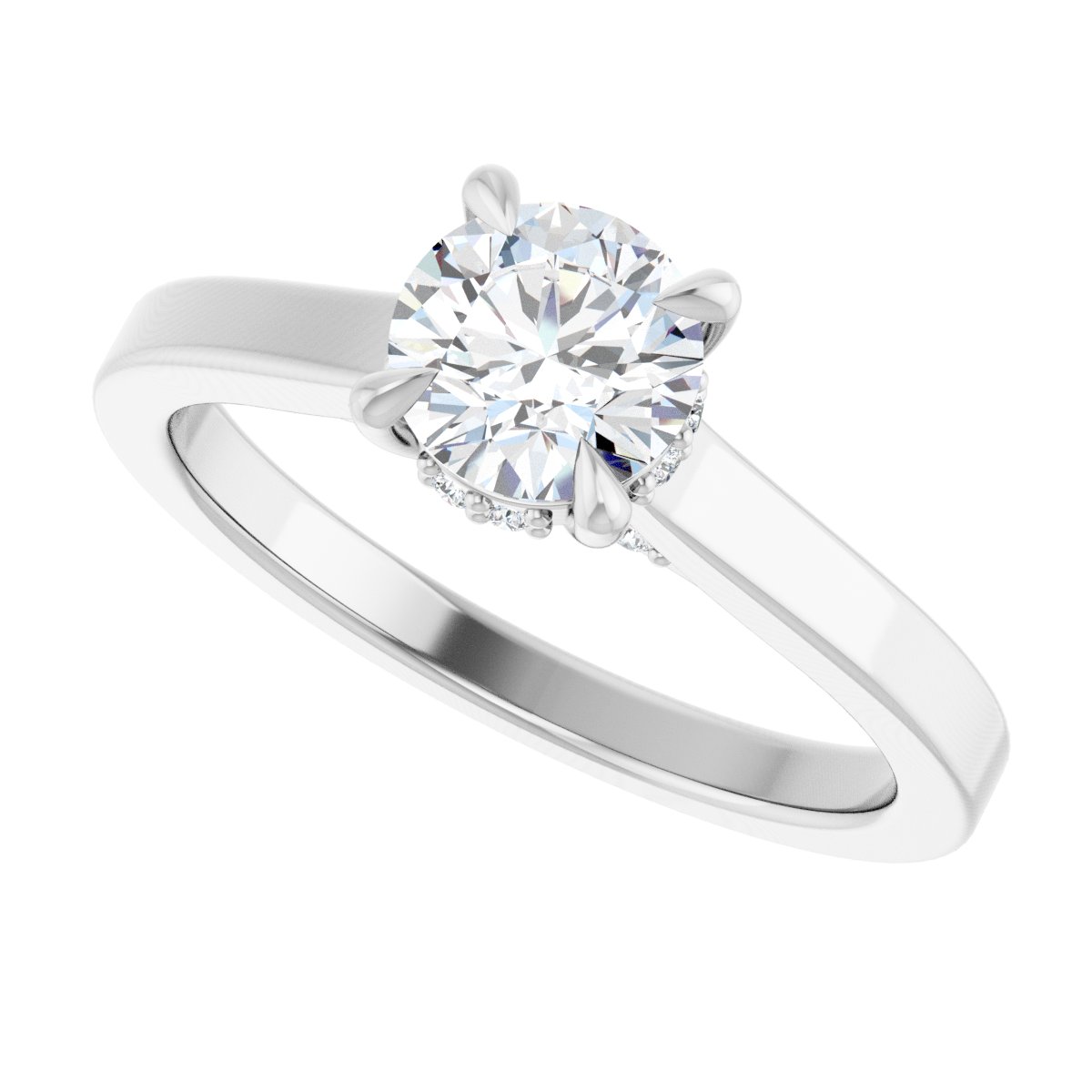 Round Claw-Prong Hidden Halo-Style Engagement Ring Semi-Mount - gallery - Series 127239