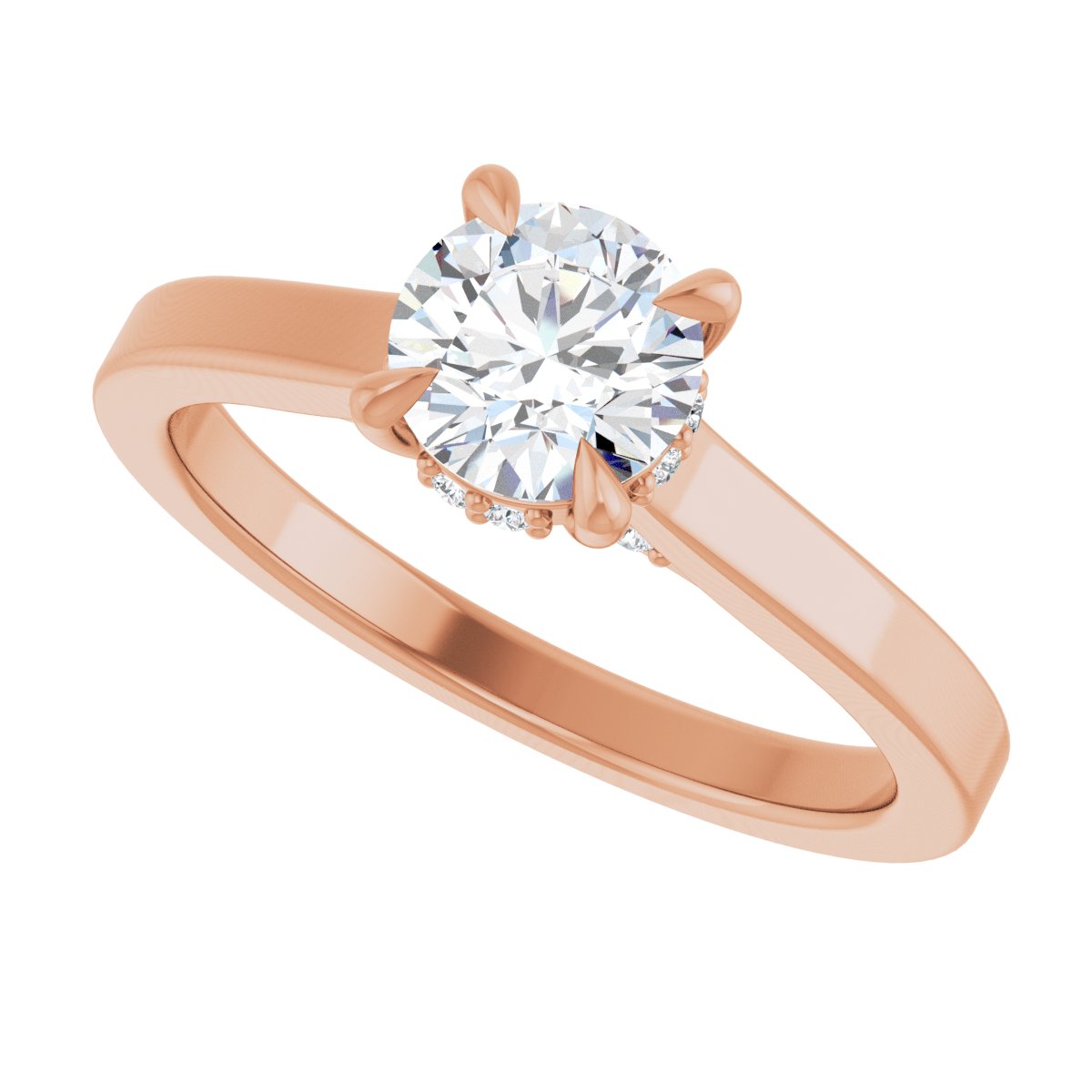 Round Claw-Prong Hidden Halo-Style Engagement Ring Semi-Mount - gallery - Series 127239
