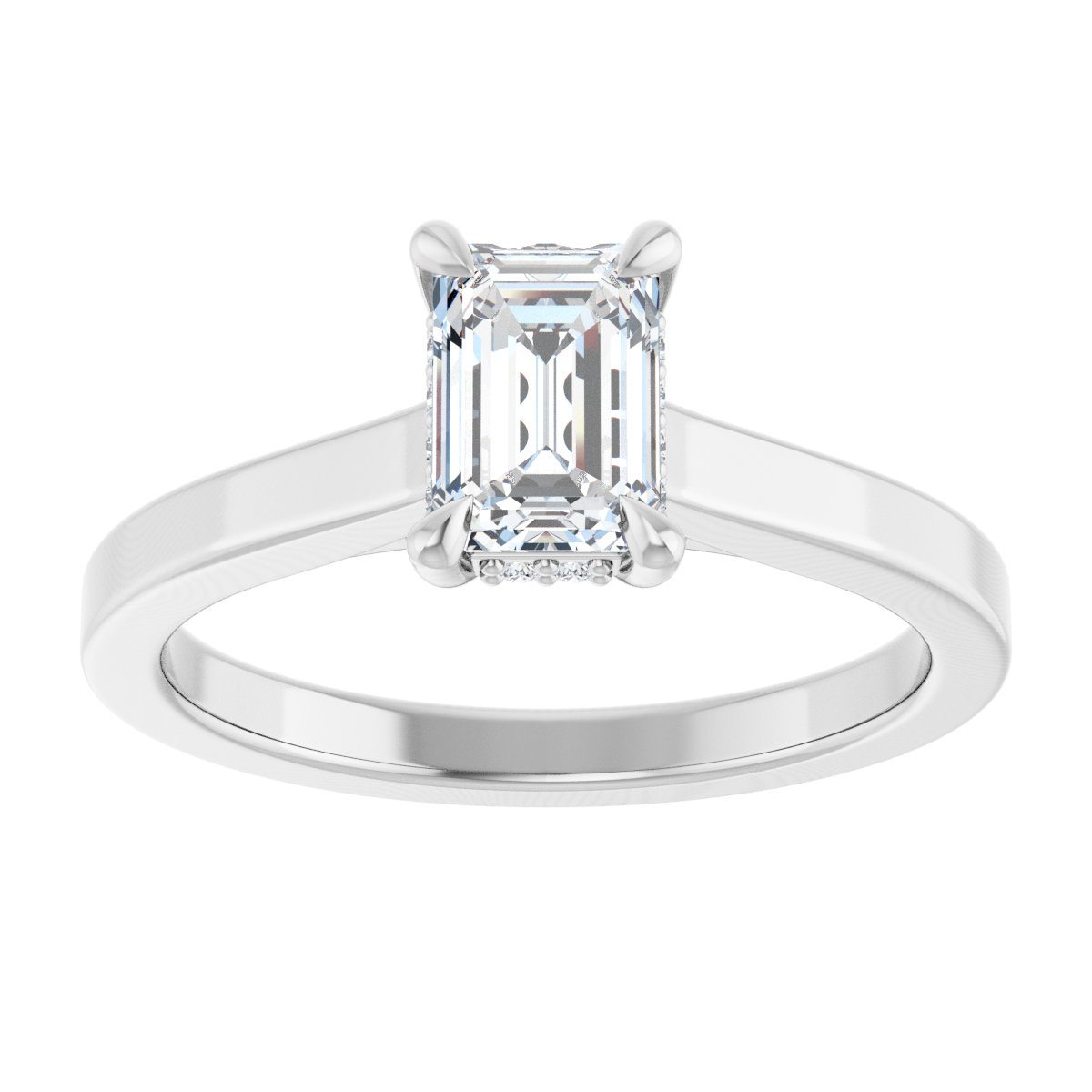 Emerald Claw-Prong Hidden Halo-Style Engagement Ring Semi-Mount - gallery - Series 127239