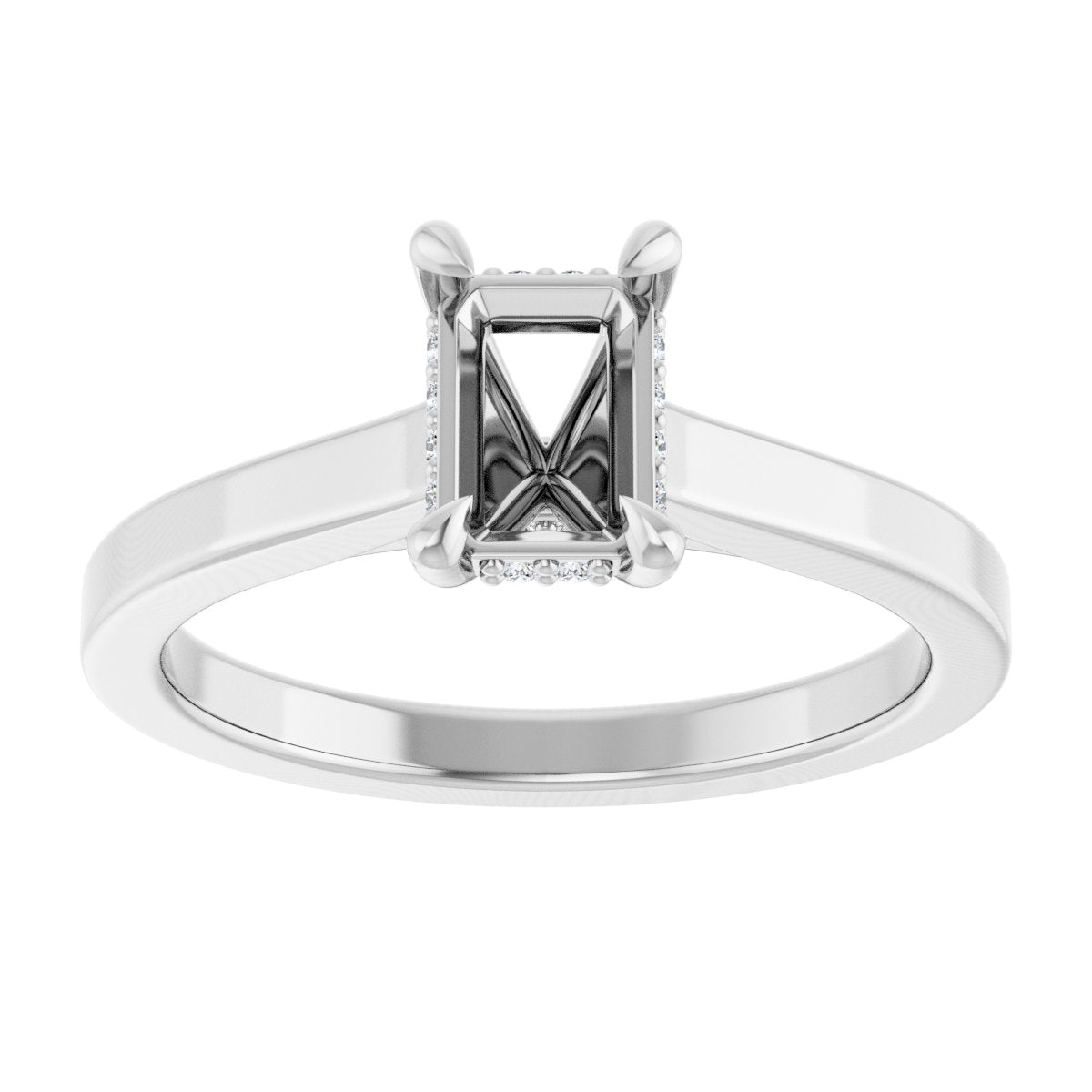 Emerald Claw-Prong Hidden Halo-Style Engagement Ring Semi-Mount - gallery - Series 127239