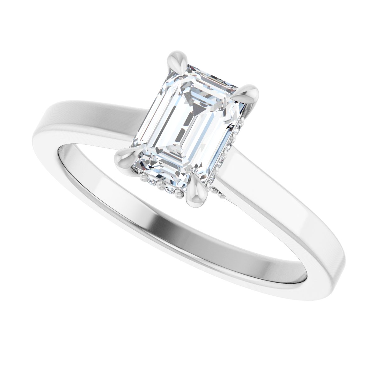 Emerald Claw-Prong Hidden Halo-Style Engagement Ring Semi-Mount - gallery - Series 127239