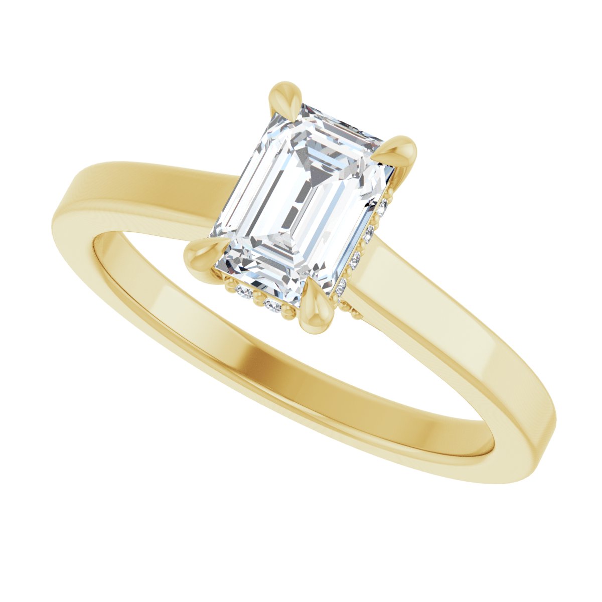 Emerald Claw-Prong Hidden Halo-Style Engagement Ring Semi-Mount - gallery - Series 127239