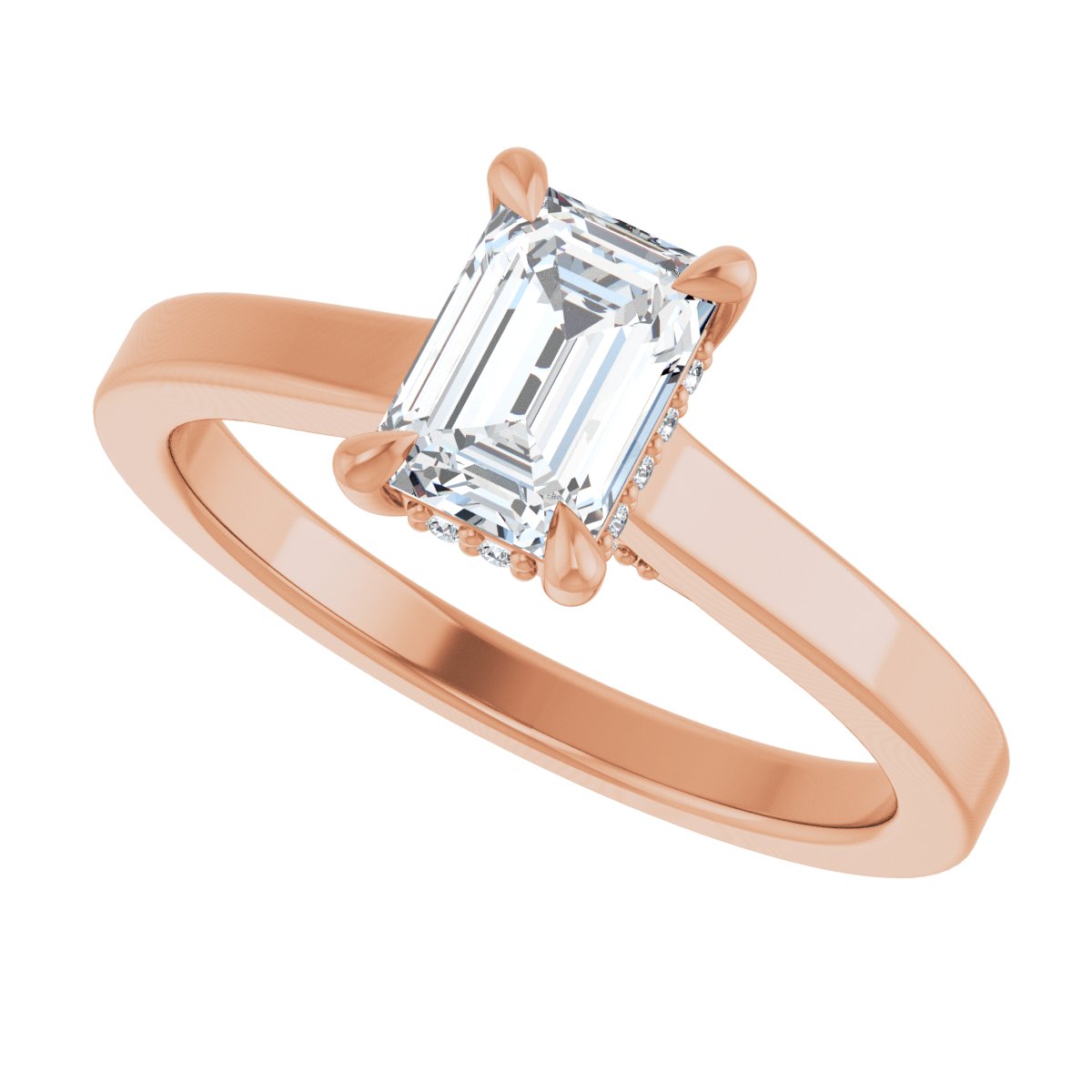 Emerald Claw-Prong Hidden Halo-Style Engagement Ring Semi-Mount - gallery - Series 127239