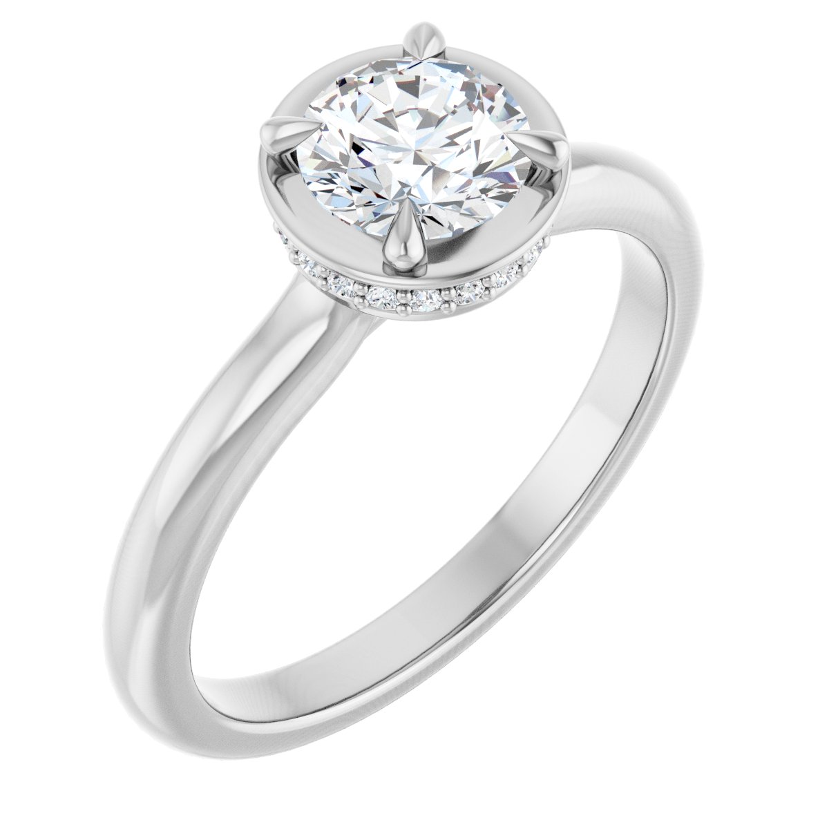 Natural Diamond Round Claw-Prong Hidden Halo-Style Bezel-Style Engagement Ring Semi-Mount - Platinum - Series 127311