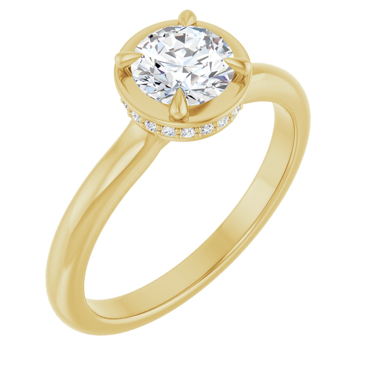 Natural Diamond Round Claw-Prong Hidden Halo-Style Bezel-Style Engagement Ring Semi-Mount - 14K Yellow Gold - Series 127311