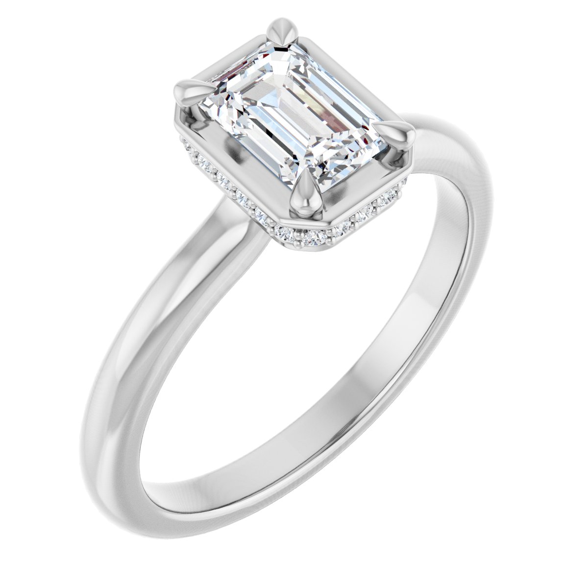 Natural Diamond Emerald Claw-Prong Hidden Halo-Style Bezel-Style Engagement Ring Semi-Mount - Platinum - Series 127311