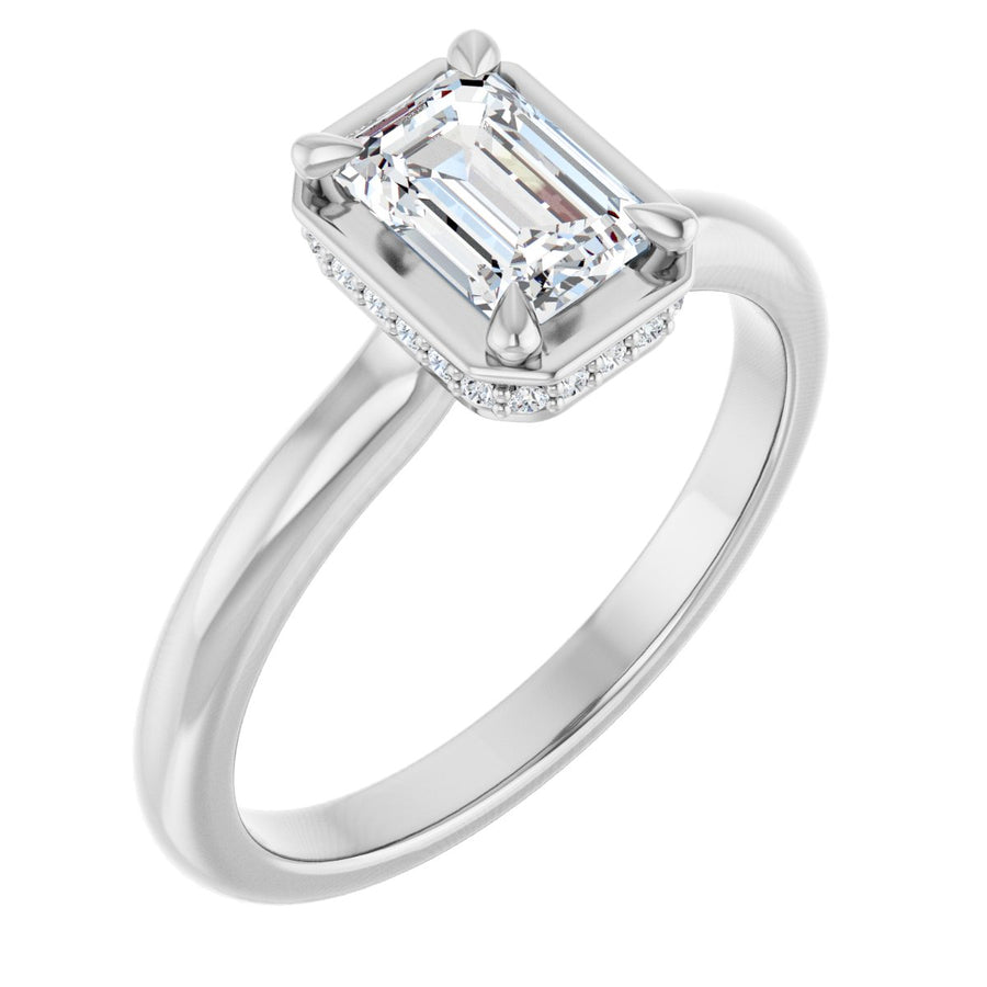 Natural Diamond Emerald Claw-Prong Hidden Halo-Style Bezel-Style Engagement Ring Semi-Mount - Platinum - Series 127311