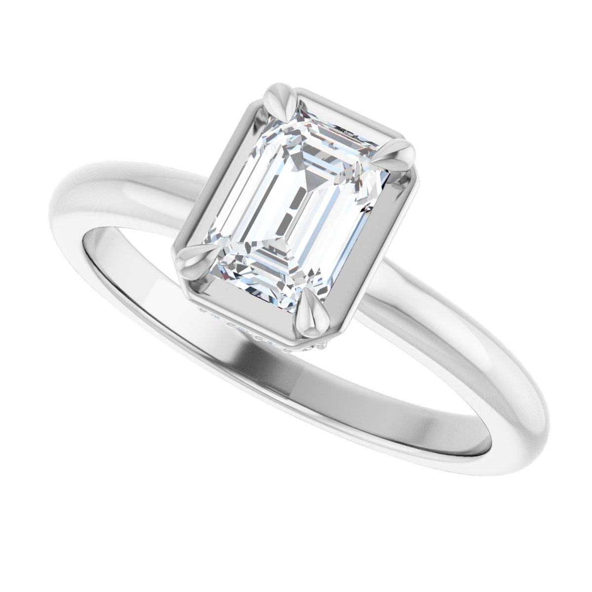 Emerald Claw-Prong Hidden Halo-Style Bezel-Style Engagement Ring Semi-Mount - gallery - Series 127311