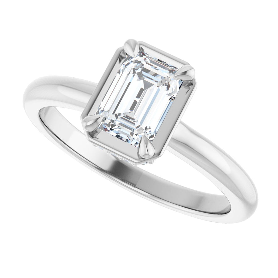 Emerald Claw-Prong Hidden Halo-Style Bezel-Style Engagement Ring Semi-Mount - gallery - Series 127311