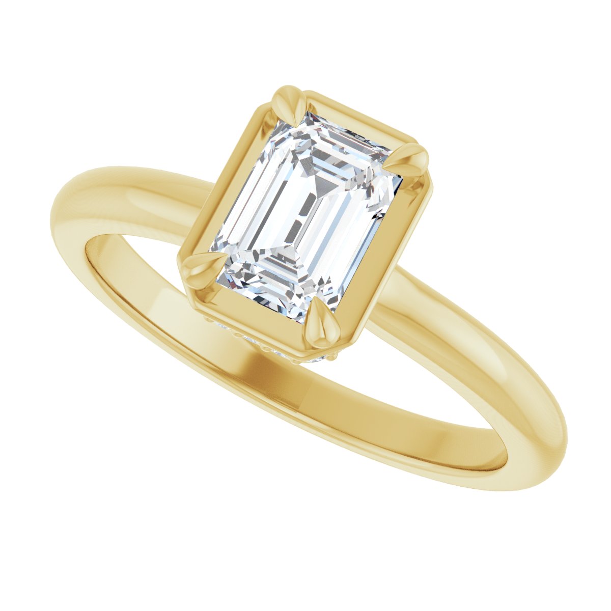 Emerald Claw-Prong Hidden Halo-Style Bezel-Style Engagement Ring Semi-Mount - gallery - Series 127311