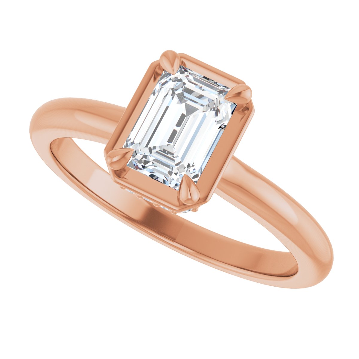 Emerald Claw-Prong Hidden Halo-Style Bezel-Style Engagement Ring Semi-Mount - gallery - Series 127311