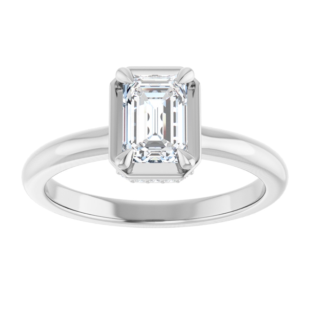 Emerald Claw-Prong Hidden Halo-Style Bezel-Style Engagement Ring Semi-Mount - gallery - Series 127311