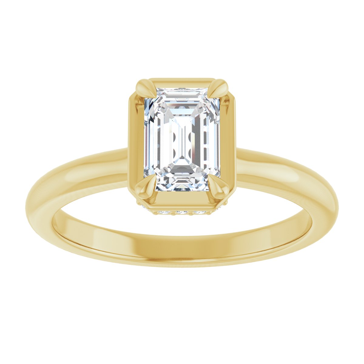 Emerald Claw-Prong Hidden Halo-Style Bezel-Style Engagement Ring Semi-Mount - gallery - Series 127311