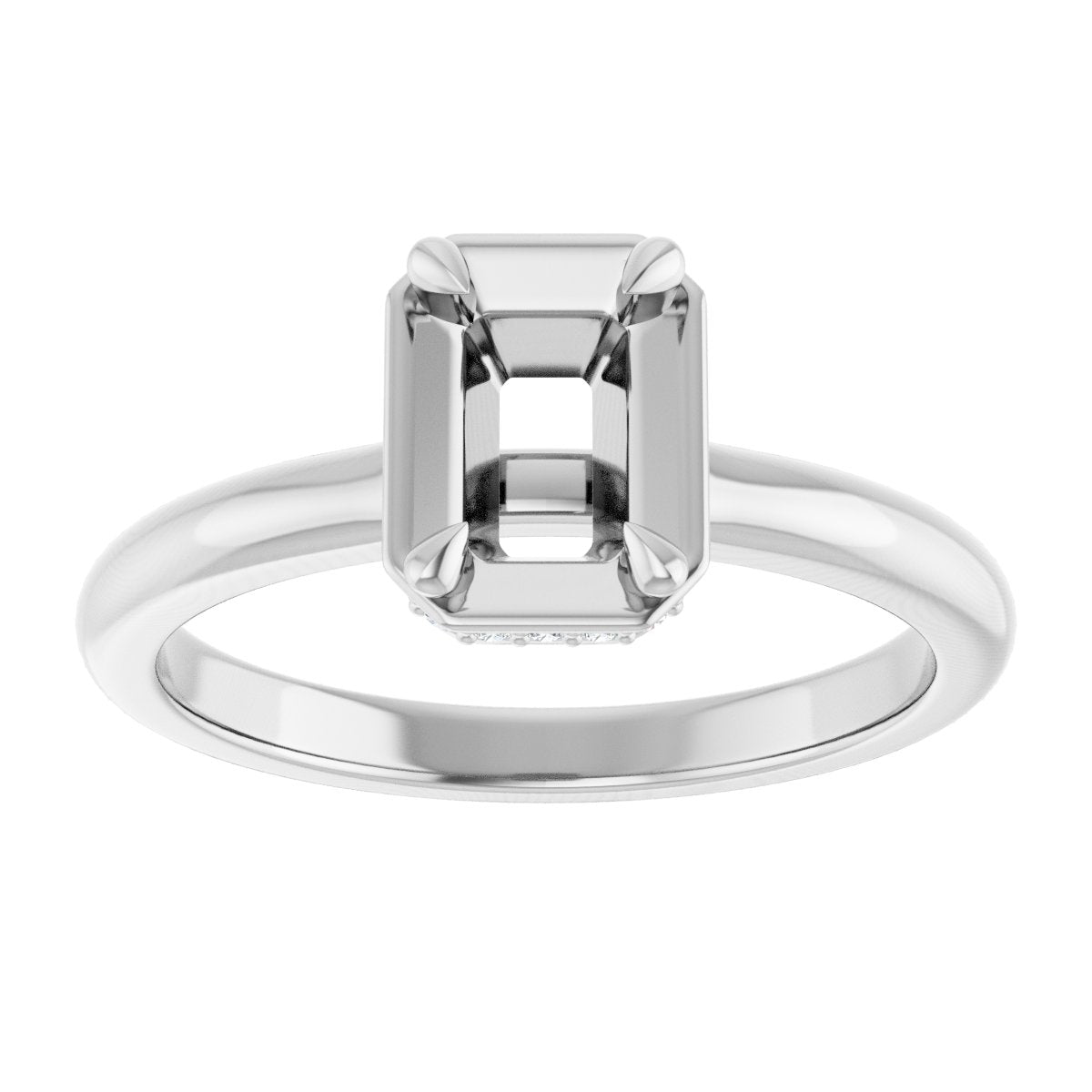 Emerald Claw-Prong Hidden Halo-Style Bezel-Style Engagement Ring Semi-Mount - gallery - Series 127311