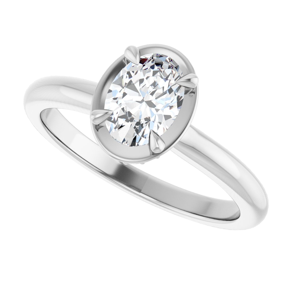 Oval Claw-Prong Hidden Halo-Style Bezel-Style Engagement Ring Semi-Mount - gallery - Series 127311