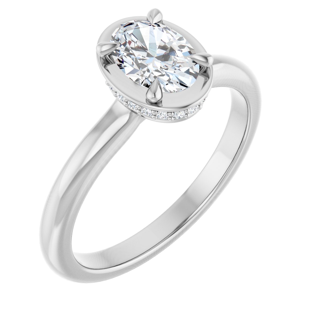 Natural Diamond Oval Claw-Prong Hidden Halo-Style Bezel-Style Engagement Ring Semi-Mount - Platinum - Series 127311