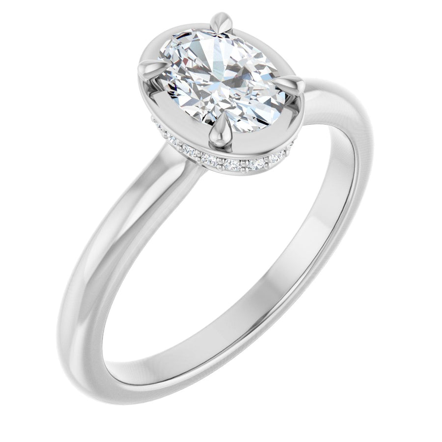 Natural Diamond Oval Claw-Prong Hidden Halo-Style Bezel-Style Engagement Ring Semi-Mount - Platinum - Series 127311