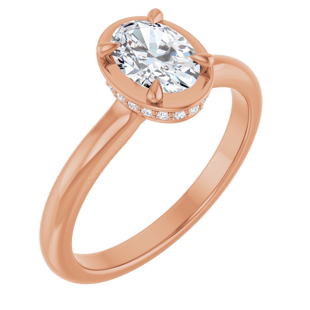 Natural Diamond Oval Claw-Prong Hidden Halo-Style Bezel-Style Engagement Ring Semi-Mount - 14K Rose Gold - Series 127311