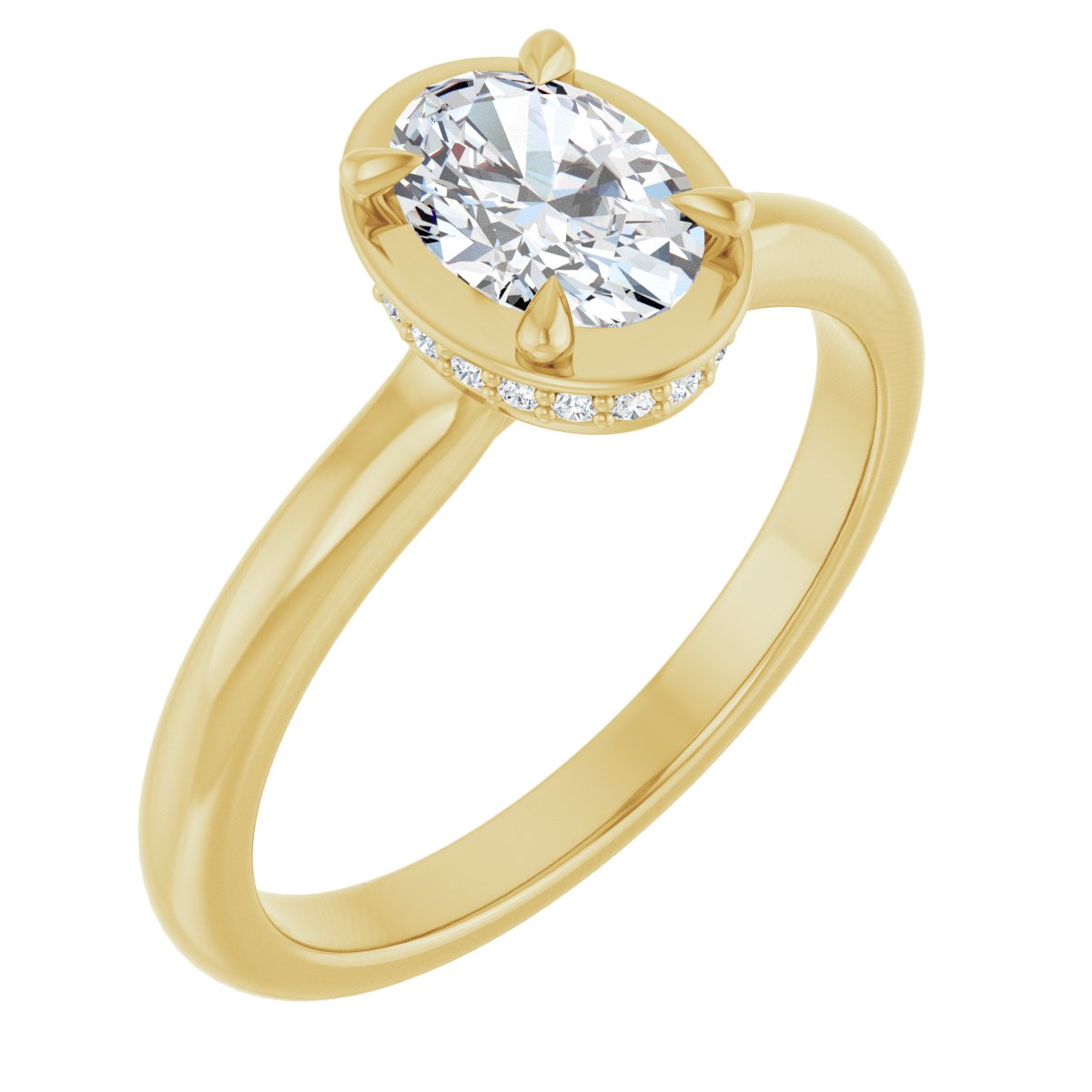 Natural Diamond Oval Claw-Prong Hidden Halo-Style Bezel-Style Engagement Ring Semi-Mount - 14K Yellow Gold - Series 127311