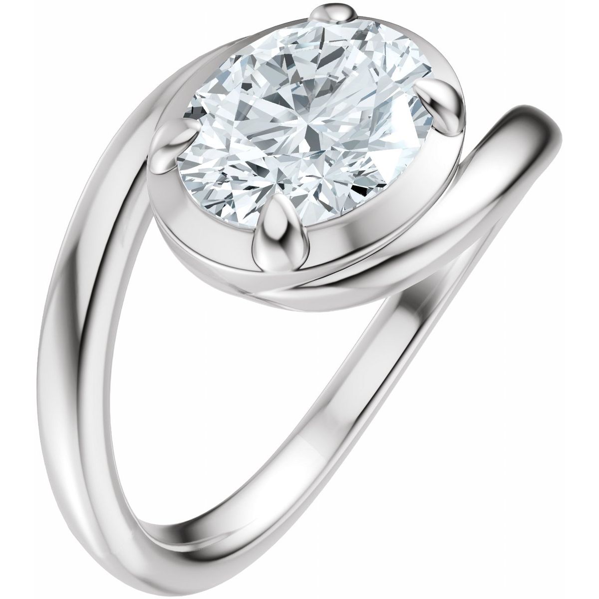 Natural Diamond Oval Claw-Prong Solitaire Bypass Engagement Ring or Band Mounting - 14K Gold - Series 689669