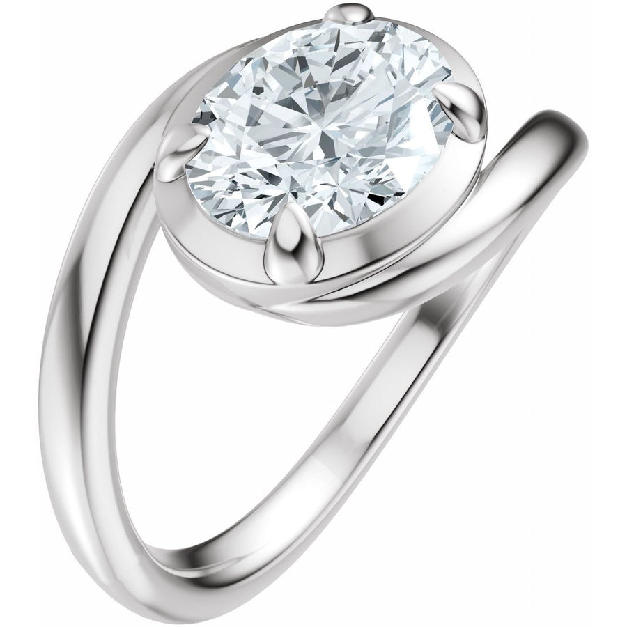 Natural Diamond Oval Claw-Prong Solitaire Bypass Engagement Ring or Band Mounting - 14K Gold - Series 689669