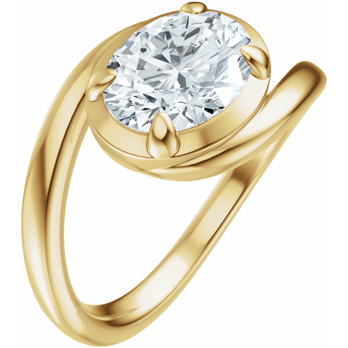 Natural Diamond Oval Claw-Prong Solitaire Bypass Engagement Ring or Band Mounting - 14K Gold - Series 689669