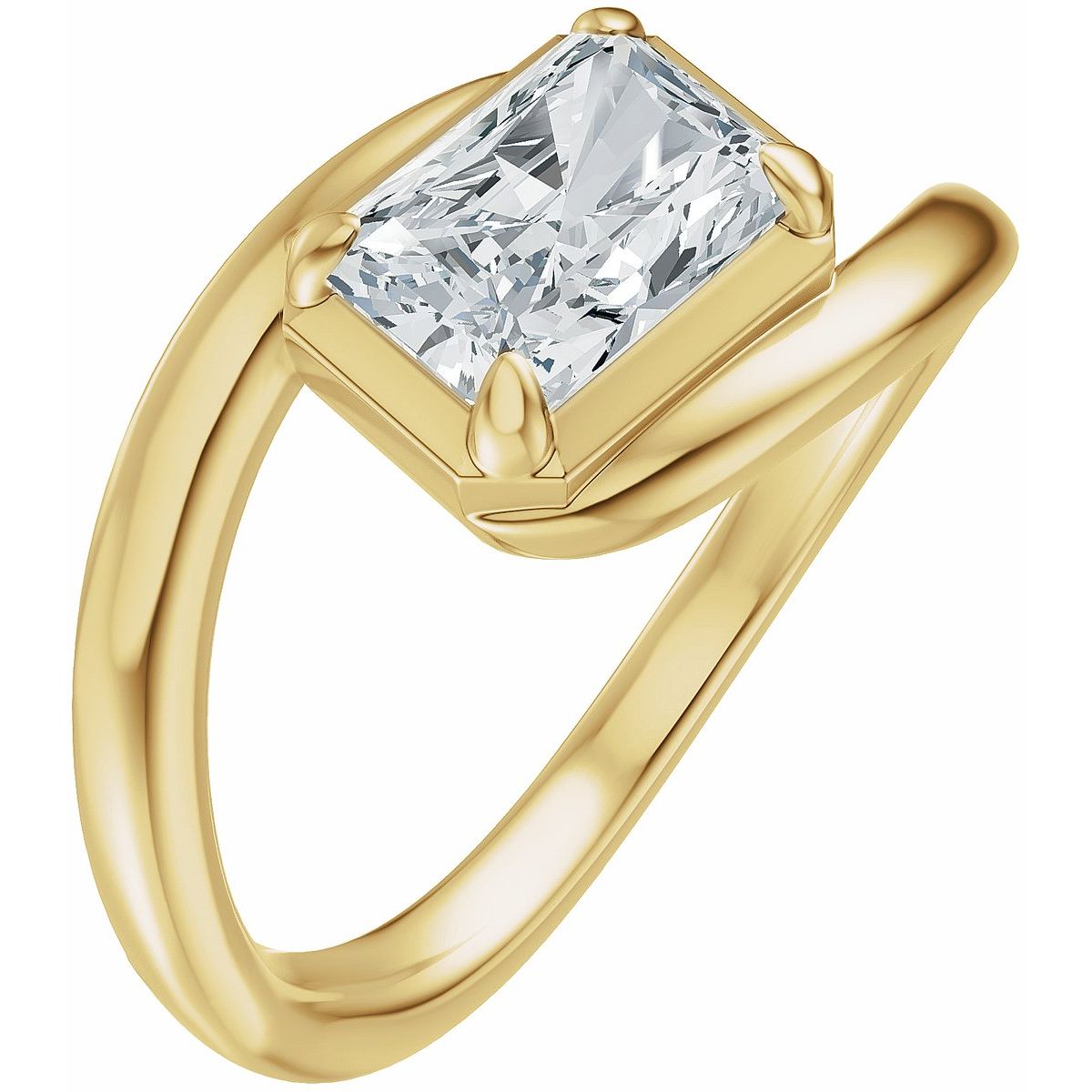 Natural Diamond Emerald Claw-Prong Solitaire Bypass Engagement Ring or Band Mounting - 14K Gold - Series 689669