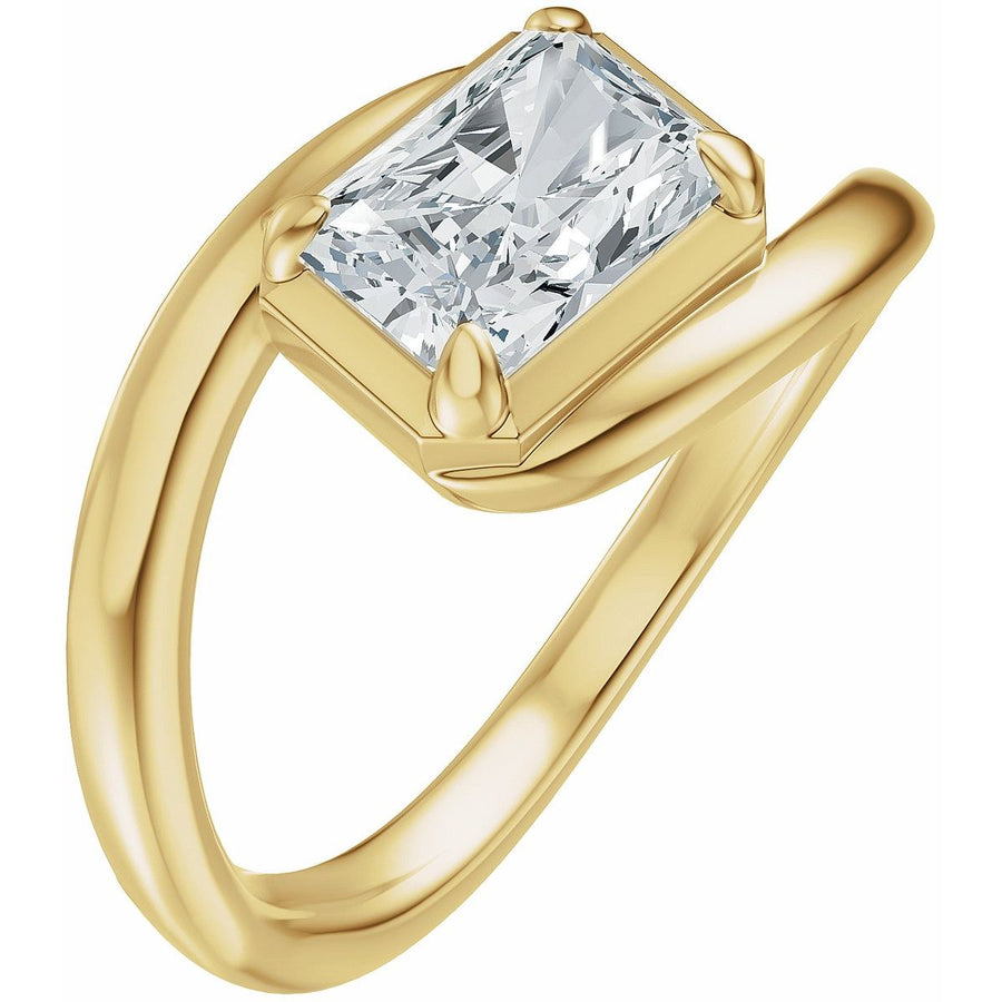 Natural Diamond Emerald Claw-Prong Solitaire Bypass Engagement Ring or Band Mounting - 14K Gold - Series 689669