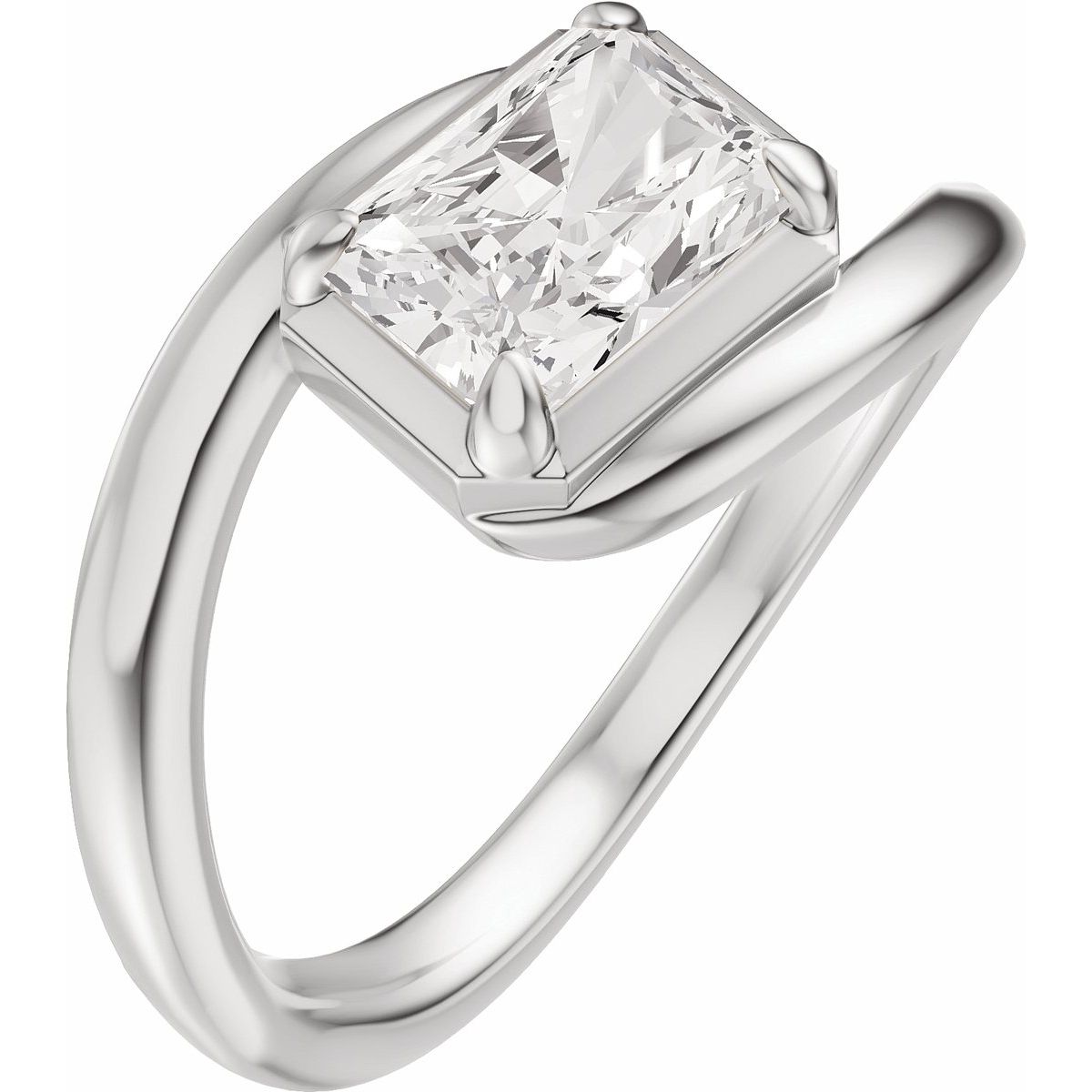Natural Diamond Emerald Claw-Prong Solitaire Bypass Engagement Ring or Band Mounting - 14K Gold - Series 689669