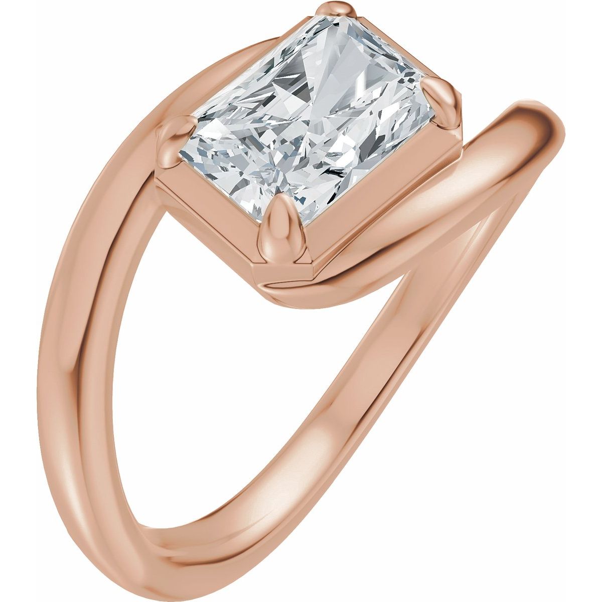 Natural Diamond Emerald Claw-Prong Solitaire Bypass Engagement Ring or Band Mounting - 14K Gold - Series 689669