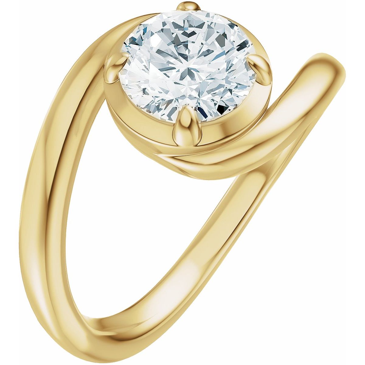 Natural Diamond Round Claw-Prong Solitaire Bypass Engagement Ring or Band Mounting - 14K Gold - Series 689669