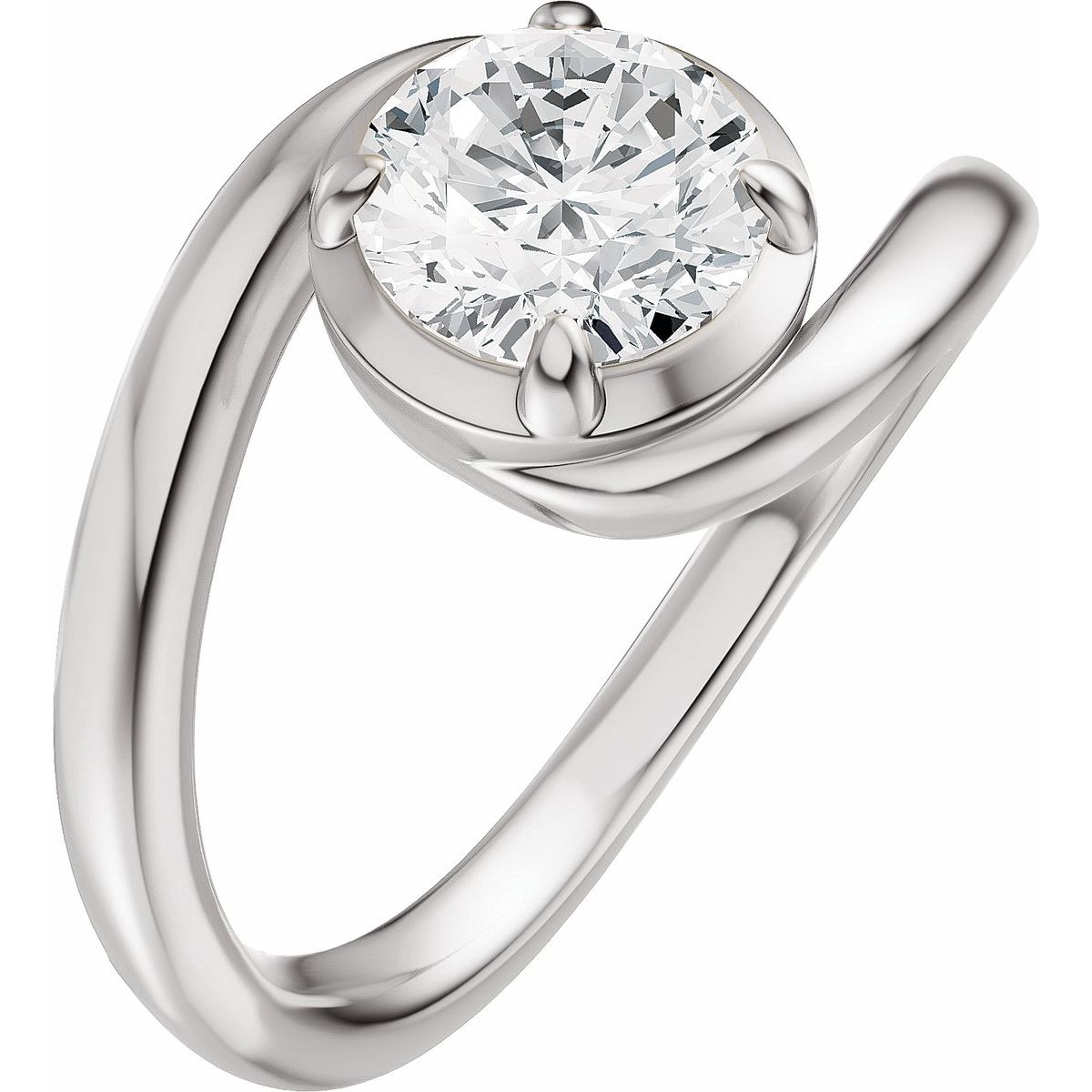 Natural Diamond Round Claw-Prong Solitaire Bypass Engagement Ring or Band Mounting - 14K Gold - Series 689669