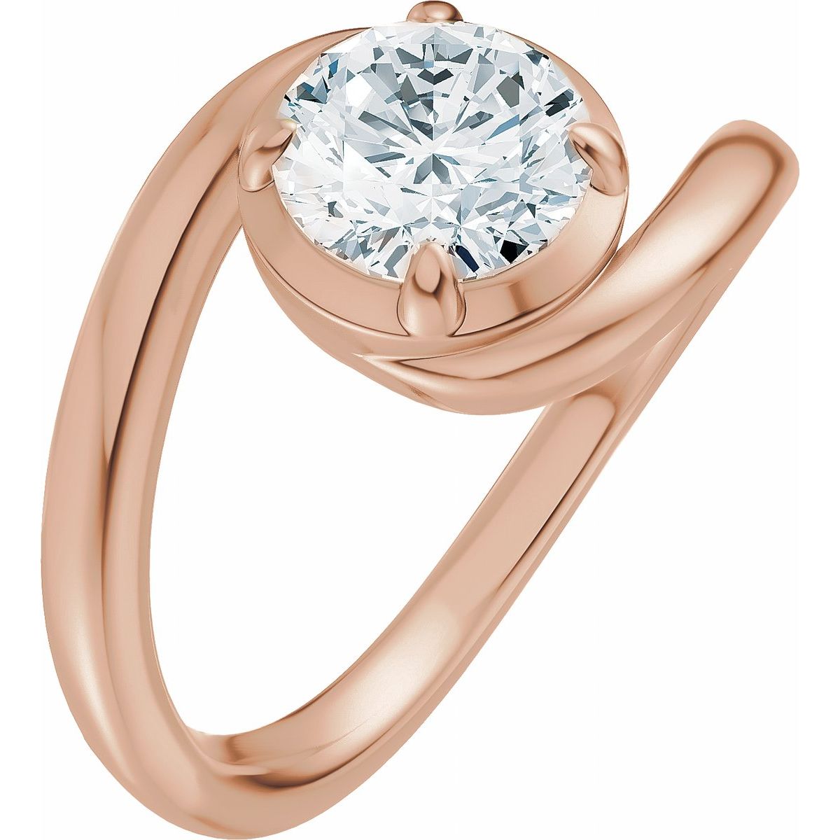 Natural Diamond Round Claw-Prong Solitaire Bypass Engagement Ring or Band Mounting - 14K Gold - Series 689669