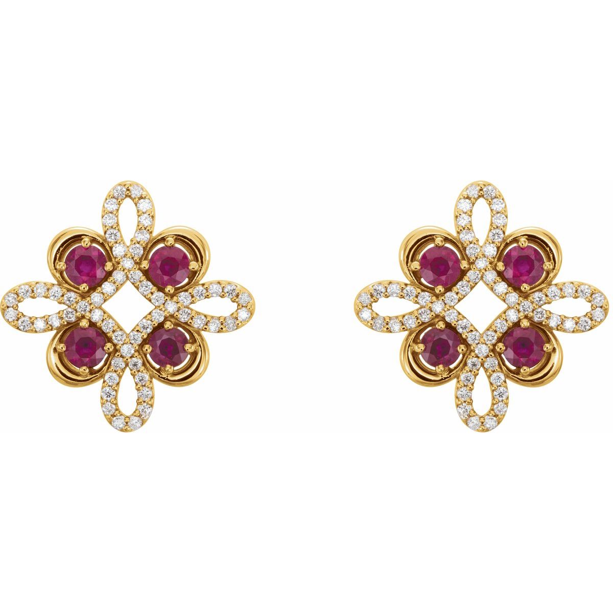 Natural Ruby Clover Earrings