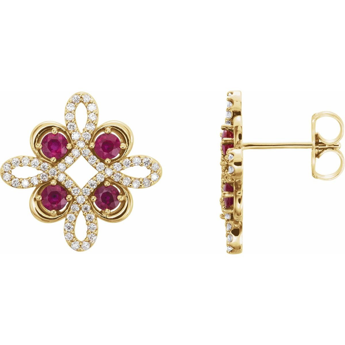 Natural Ruby Clover Earrings