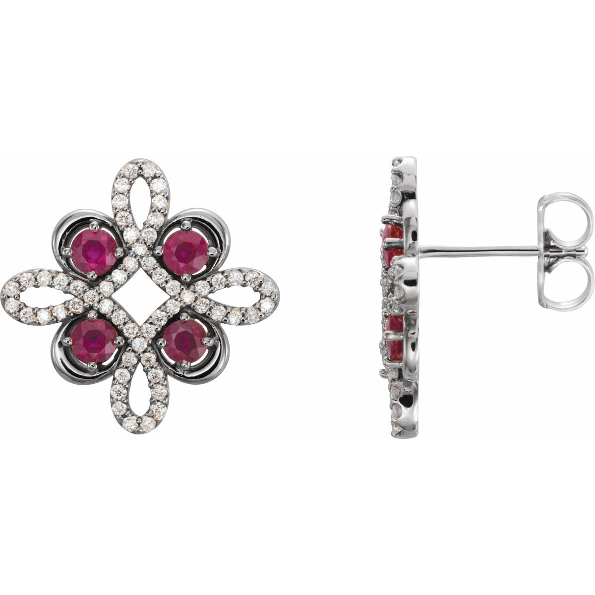 Natural Ruby Clover Earrings