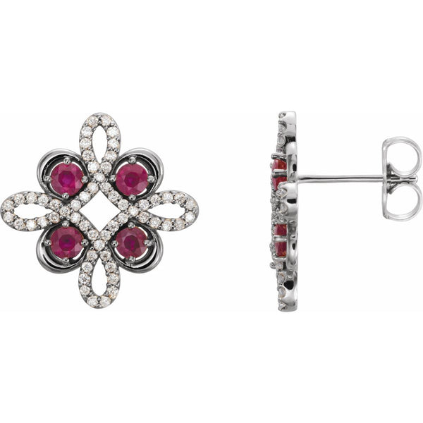 Natural Ruby Clover Earrings