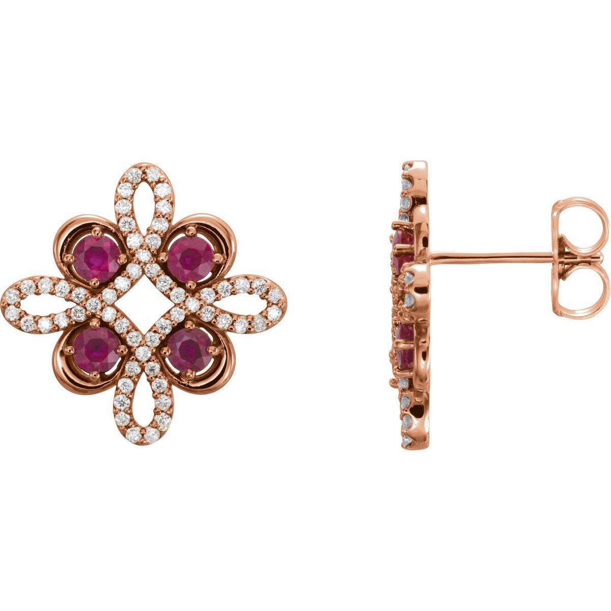 Natural Ruby Clover Earrings