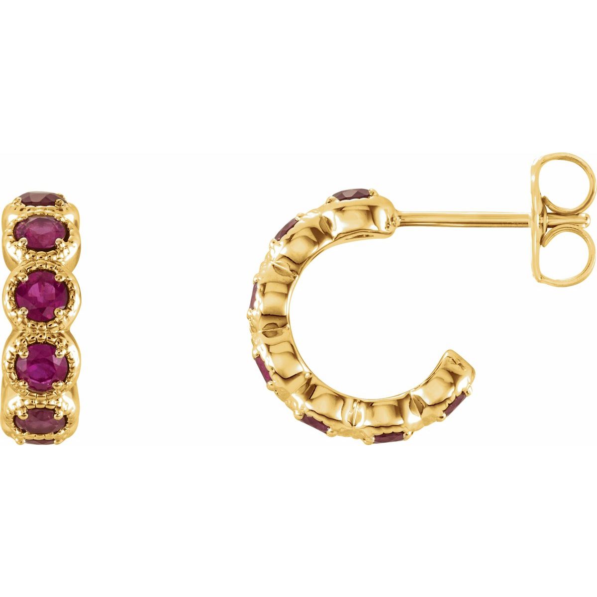 Natural Ruby Accented Hoop Earrings