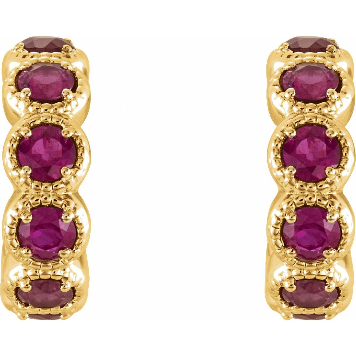 Lab Made Ruby Accented Hoop Earrings
