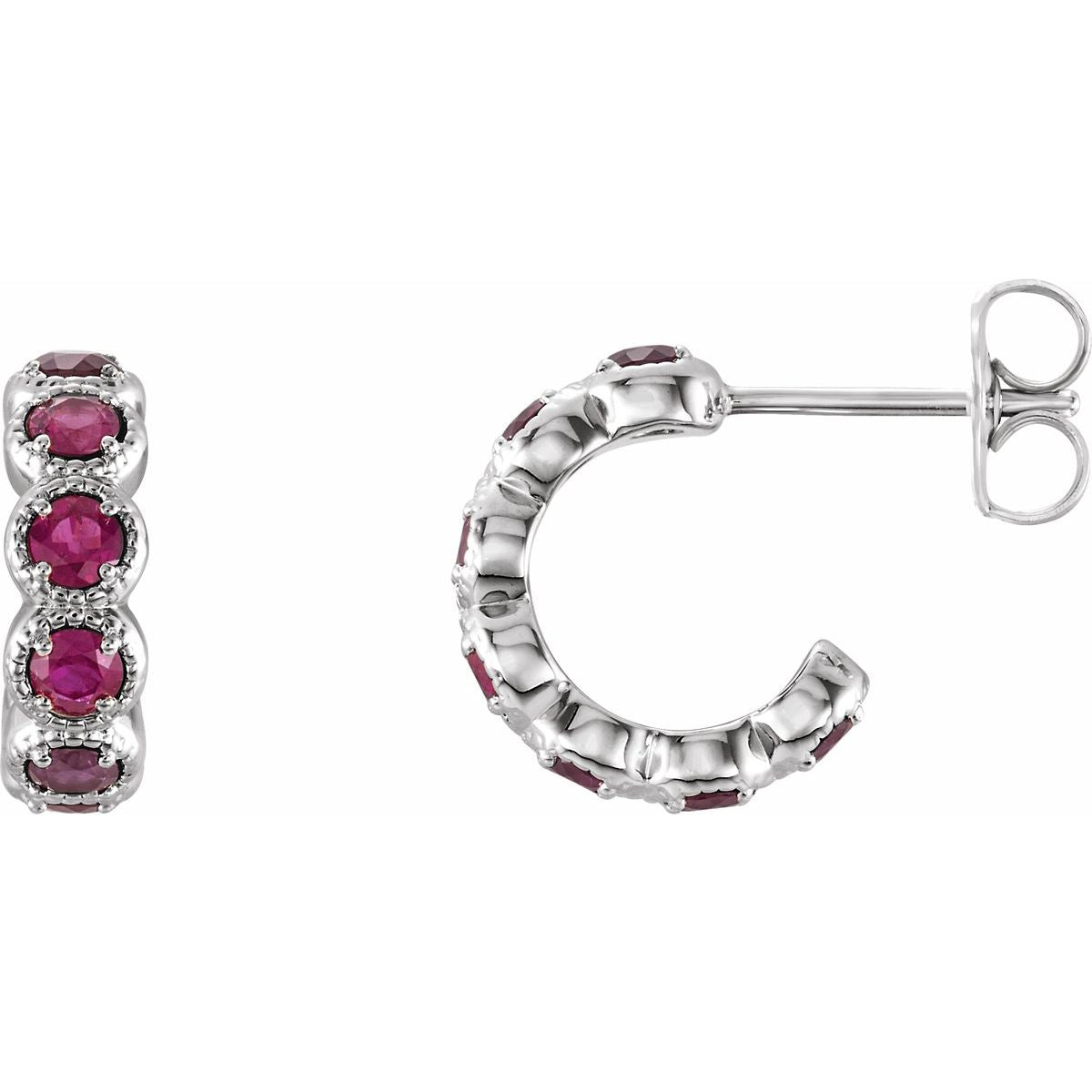 Natural Ruby Accented Hoop Earrings