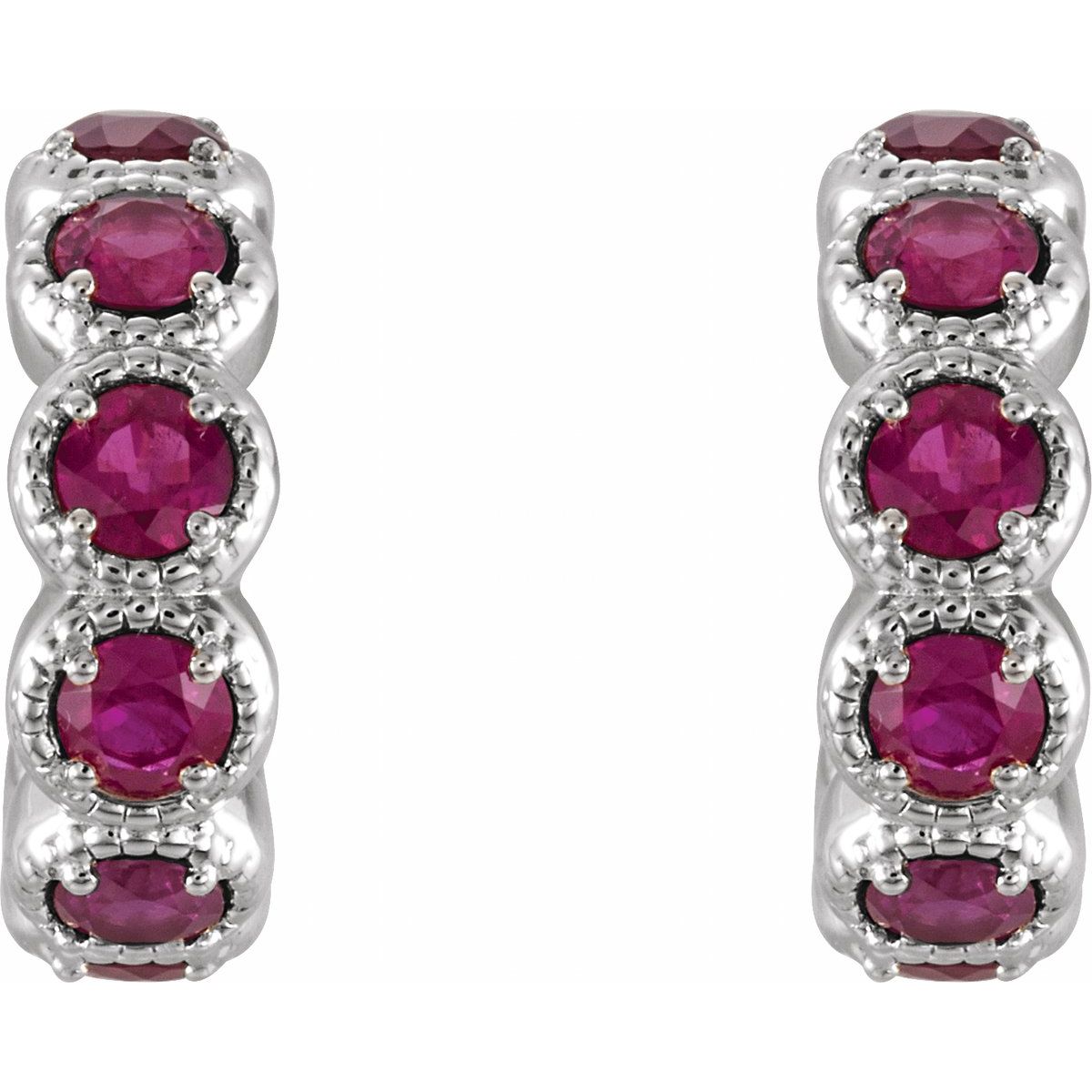 Lab Made Ruby Accented Hoop Earrings